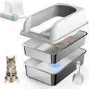 19.6''x13.7''x12'' Stainless Steel Litter Box with Lid, Sifting Cat Litter Box for Pine Pellets, High Sides Metal Litter Pan for High Peeing Cats, Anti-Leakage, Easy Cleaning, Less Tracking (Medium)
