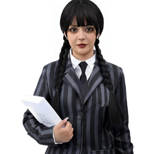 Black Braided Wig With Bangs Long Braid Wig Cosplay Halloween Costume Wigs For Women
