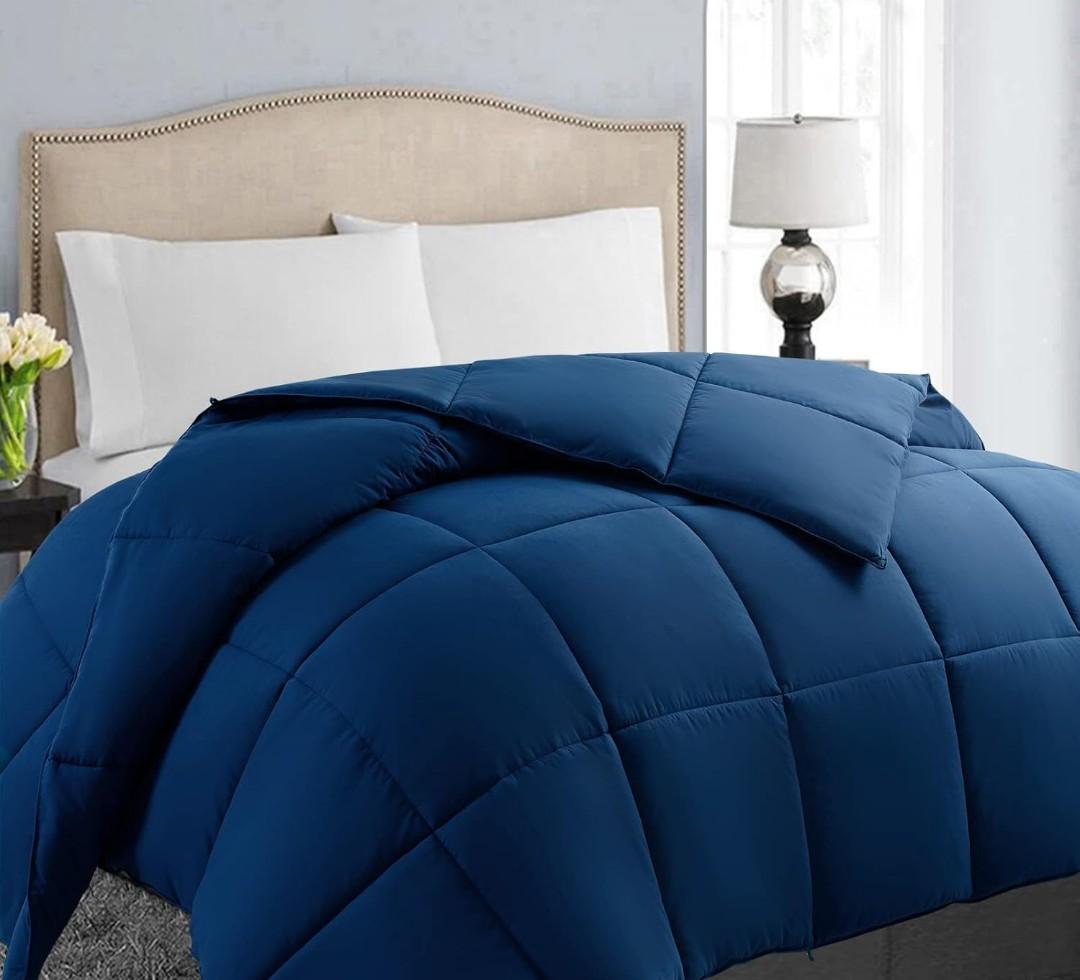EASELAND  Down Alternative Comforter - Quilted Duvet Insert for All Seasons, Soft Lightweight with Corner Tabs, Summer Winter Warm Bedding, Navy