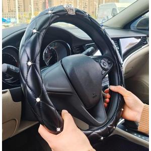 Bling Rhinestone Car Steering Wheel Cover for Women,PU Leather Crystal Diamonds Crown Steering Wheel Covers Non-Slip Universal 15"/38 cm (Crown)