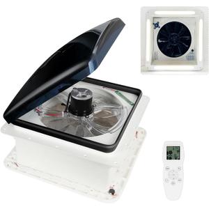 Upgraded Remote Control RV Roof Vent Fan with LED Light, 12V DC 14" Super Quiet RV Roof Fan with Rain Sensor, 10-Speed, Reversible
