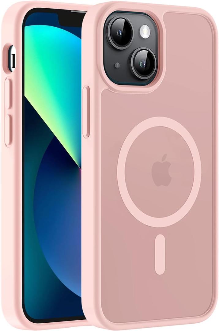 Hualele Magnetic for iPhone 14 Case & iPhone 13 Case,Compatible with MagSafe, Military Grade Dropproof Translucent Matte Hard Back Soft Edge Slim Phone Case iPhone 13/14, Light Pink