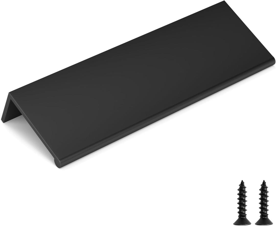 goldenwarm 10 Pack Black Finger Edge Pulls Drawer Finger Pulls Matte Black Kitchen Hardware Handles Bedroom Dresser Drawers,3-3/4in Hole Center