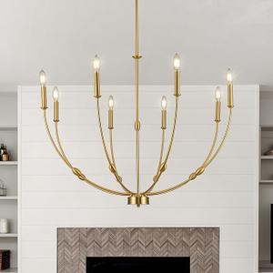 ACANER 8-Light Candle Chandeliers, 35 Inch Brushed Gold Dining Room Light Fixture, Modern High Ceiling Chandeliers for Living Room, Entryway, Foyer