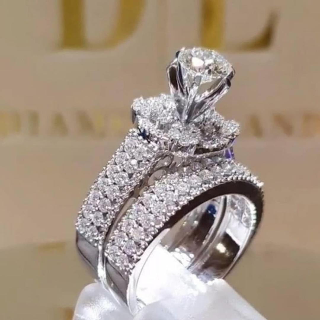 Promise Rings for Couples Jewelry Fashion 925 Sterling Silver Shiny Full Diamond AAA Cubic Zirconia Solitaire Rings CZ Diamond Ring Set Eternity Engagement Wedding Band Set Women Cocktail Ring (9)