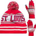 Vintage Classic Skull Cap Beanie Hat Cuffed Winter Hat Knit Comes with Warm Gloves Gifts for Unisex Fans (St Louis C)