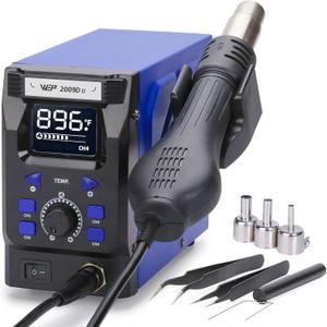 WEP 2009D-II Hot Air Soldering Station, Hot Air Rework Station with Detachable Soldering Heat Gun, 4 Preset Channels, Digital LED Display, Adjustable Temperature 212-896F, PID Temp Stabilization