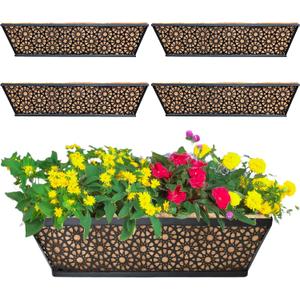 EIMQUVW 4 Pack 24" Railing Planter Window Box Deck Balcony Rail Planter Black Metal Flower Basket Horse Trough Planter with Coco Fiber Liner for Porch Fence Patio Outdoor