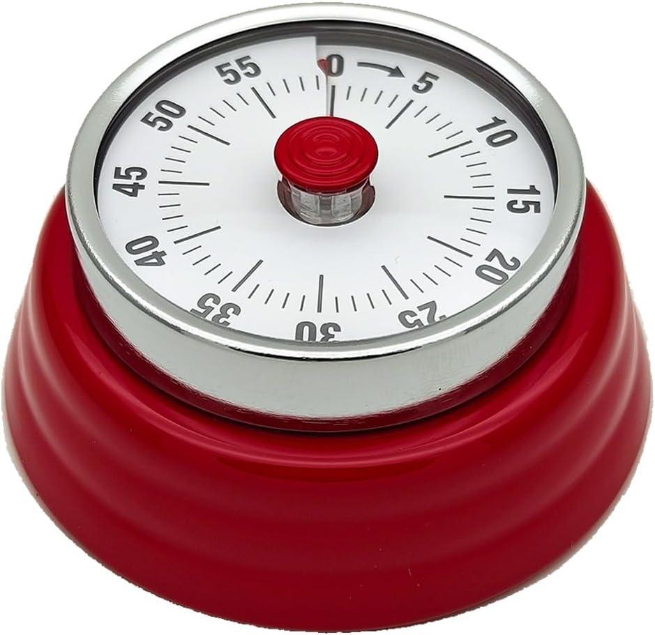 Mechanical Kitchen Timer, Eco-Friendly No Batteries Needed Magnetic 60-Minute Visual Countdown Alarm Clock for Cooking, Study, Games, Office (Red)