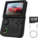 R36T Retro Gaming Console, 3.5'' IPS Screen CRT-Inspired, Handheld Game Console with 18000+ Classic Games Supports WiFi Networked Fighting and OTG, 3500mAh Battery, with Portable Case(Black 64GB)