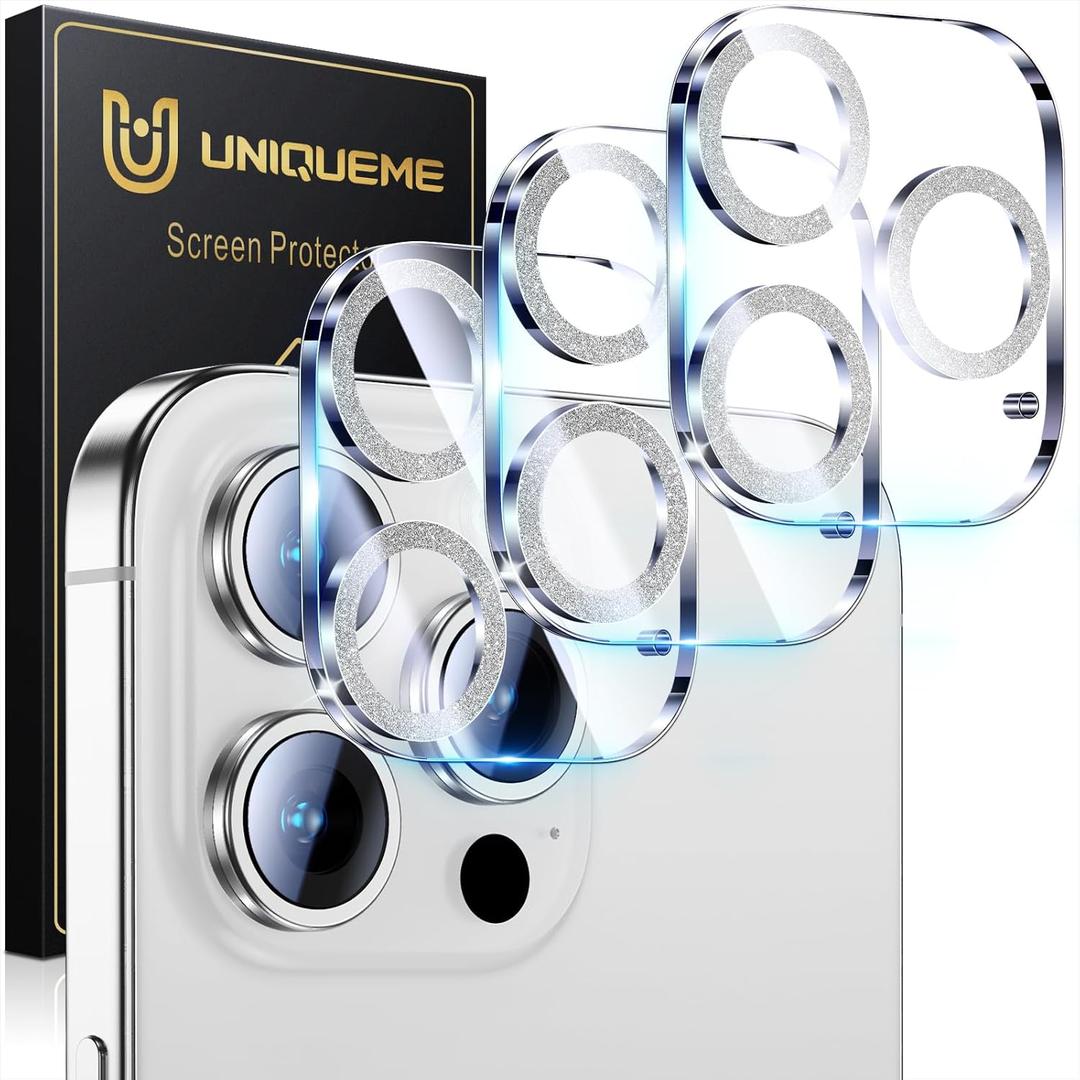UniqueMe for 3 Pack iPhone 17 Pro Max Camera Lens Protector - [Drop Protection] [Case Friendly] 9H Tempered Glass Camera Cover Screen [Update New Version] - All Silver