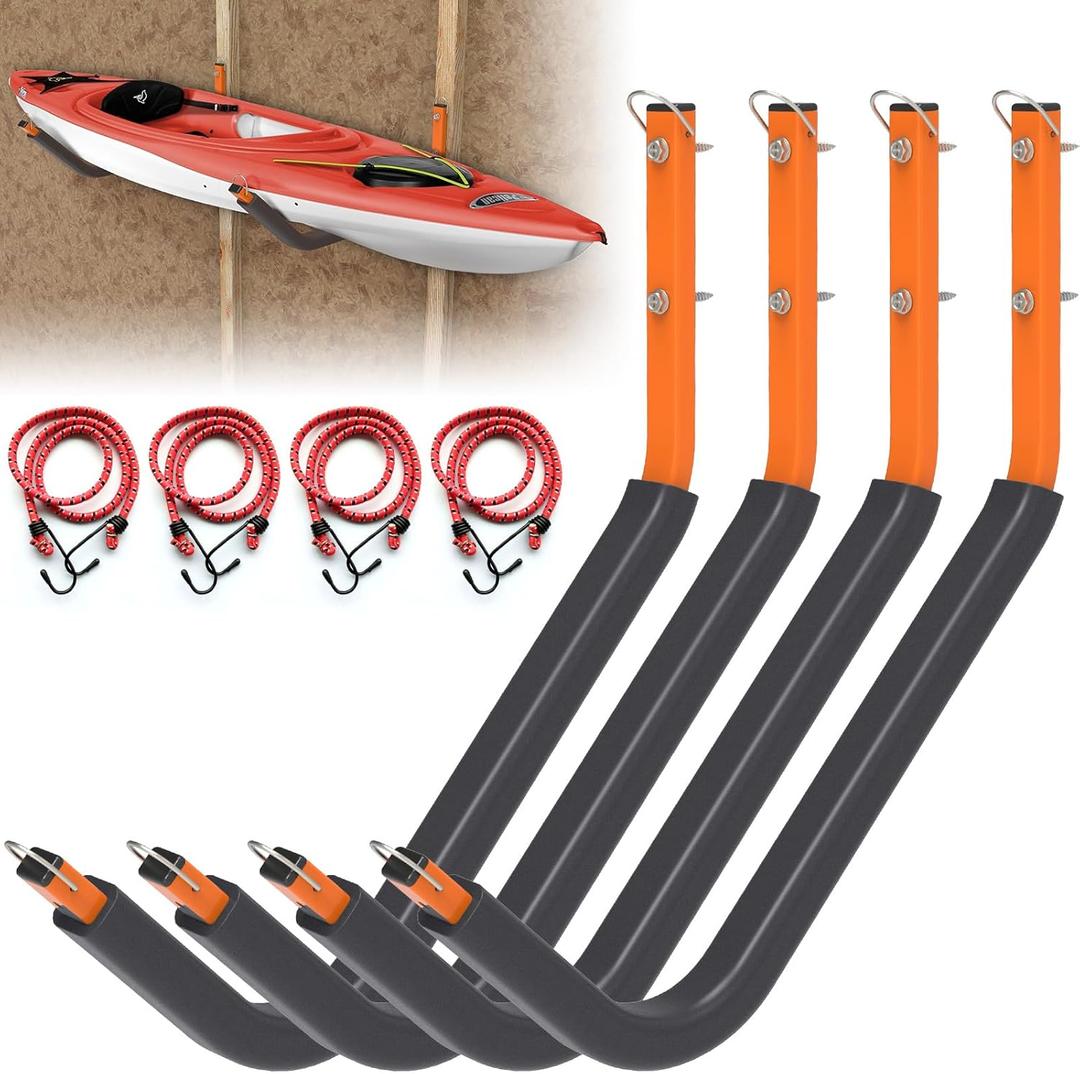 26" Kayak Wall Mount Storage Rack with Foam Padding - 150lb Capacity, Includes Elastic Rope & Hooks - Versatile for Indoor/Outdoor, Garage, Dock, Canoe & Paddle Board Storage