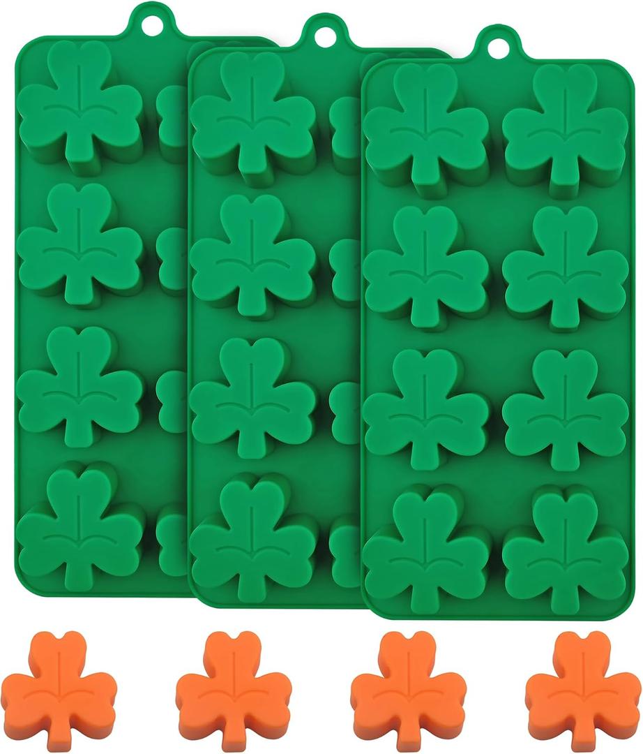 Silicone Shamrock Mold St Patrick's Chocolate Molds 3 pcs for Ice, Candy, Resin, Sugar Craft Cake Decoration, Cupcake Topper, Polymer Clay