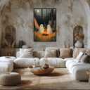 Cute Ghost Canvas Wall Art Halloween Decor Camping Ghosts Vintage Poster Print Rustic Macabre Dark Artwork Prints for Living Room Bedroom8x12inch black framed (style-4)