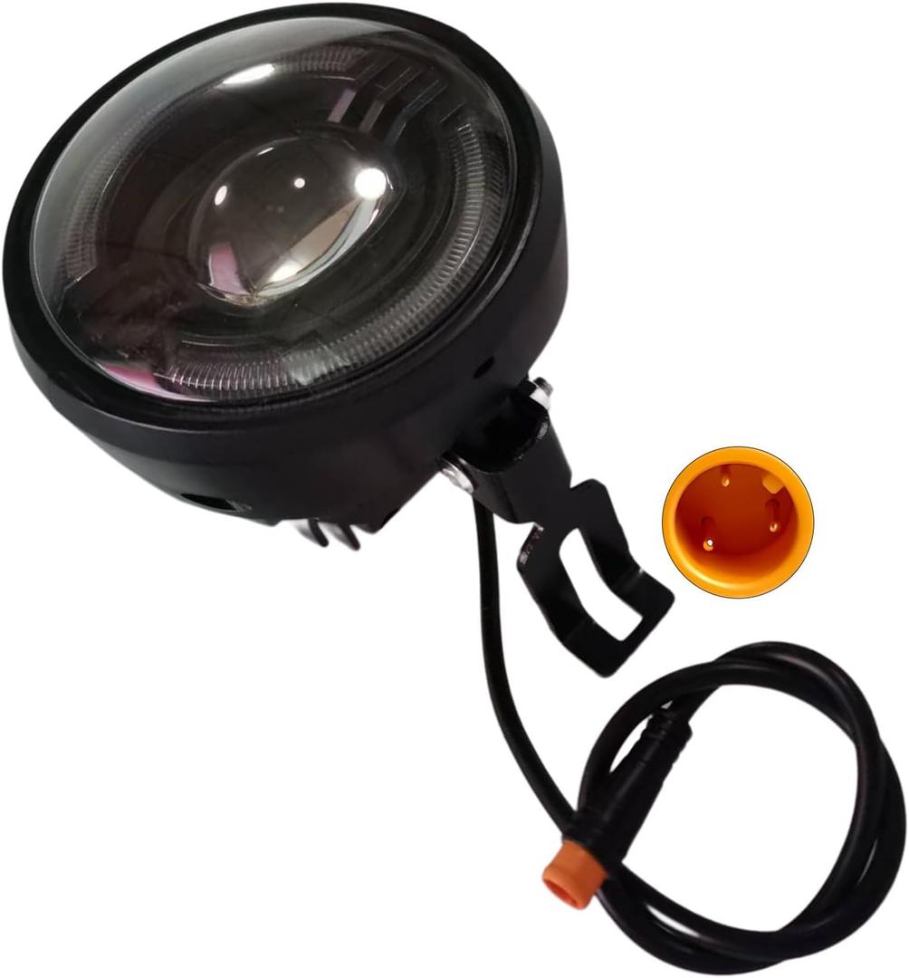 EBike Headlight for Night Riding Compatible for 36 48V Mountain EBike LED Bulb Front Light for Fat Tire Bikes 6W Power (3-PIN Male Connector)