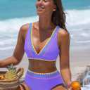 popvil High Waisted Bikini Set for Women Two Piece Tummy Control Swimsuit Color Block Bathing Suit Beach Vacation 2026 (Purple, L)