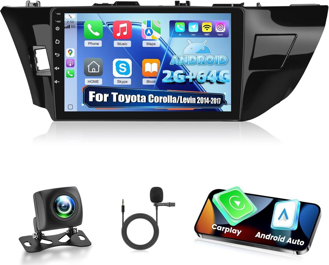 [2+64G] NHOPEEW for Toyota Corolla Levin Car Radio 2014-2017 with Wireless Carplay and Android Auto - 10.1 Inch Touchscreen Android Car Stereo - DSP/WiFi/GPS/SWC/Bluetooth + AHD Backup Camera