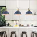 Blue Pendant Lights Kitchen Island Industrial Adjustable Height Vintage Dome Hanging Light Fixtures for Barn, Dining Room 3 Packs