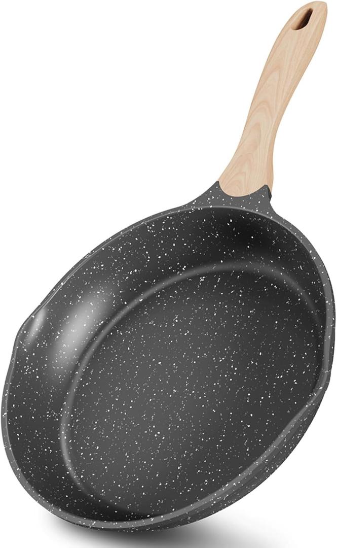 JEETEE 8 Inch Nonstick Frying Pan, Stone Coating Cookware, Nonstick Omelette Pan with Heat-Resistant Handle, Induction Skillet for Eggs (Grey) (Gray)