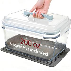 Extra Large Glass Storage Containers with Lids 200oz/6000ml - Airtight Borosilicate Large Glass Food Storage Containers for Rotisserie Chicken, Turkey - XL Big Glass Bowl Freezer to Oven Safe (Light blue handle)