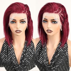 99J Red Pixie Cut Wig Human Hair Straight Lace Front Wigs Human Hair 13X4 Brazilian Pre Plucked Braided Wigs Human Hair Pixie Cut Wigs for Black Women Dark Red Burgundy Glueless Wigs 8 Inches