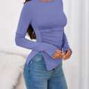 BTFBM Asymmetrical Tops for Women Long Sleeve Shirts Fall 2025 Ruched Slit Fitted Basic Tees Y2k Going Out Tunic Top (Small, Grey Blue)