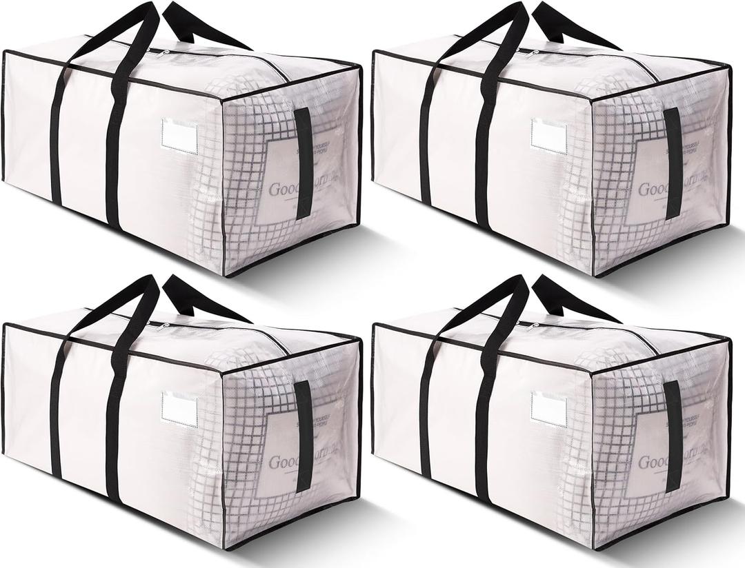 HOMESURE Supports 200lbs Heavy Duty Moving Bags - Strong Zipper & Wrap-Around Handles - Water-Resistant Storage Totes, Durable Alternative to Moving Boxes - 4 Pack - Semi-Transparent