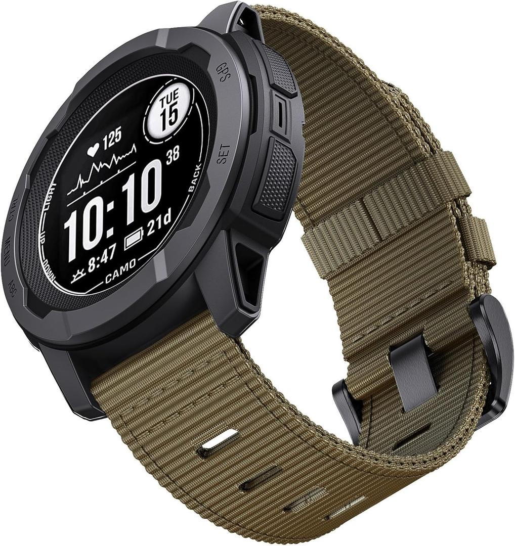 for Garmin Instinct/Instinct 2 Band, Soft Nylon Instinct3 45mm Replacement Watch Strap Compatible with Garmin 22mm Instinct2 Tactical/Tide/Esports/Solar (Khaki (Black Buckle)) for Garmin Instinct/Instinct 2 Band, Soft Nylon Instinct3 45mm Replacement Watch Strap Compatible with Garmin 22mm Instinct2 Tactical/Tide/Esports/Solar (Khaki (Black Buckle))