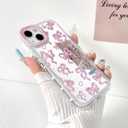 NITITOP Compatible with iPhone 14 Plus Case Cute Mirror Bow Love Heart Pattern for Women Girls Ribbon Design Shockproof Silver Protective Phone Cover - Pink Bow