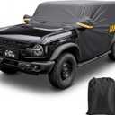 JOYTUTUS Waterproof Cab Cover for Bronco 4 Doors 2021-2026, 420D PU Coated Oxford Fabric Car Cover with UV50+ Protection, Driver Side Zipper Access, Reinforced Hooks & Straps - Windproof Rain Shield