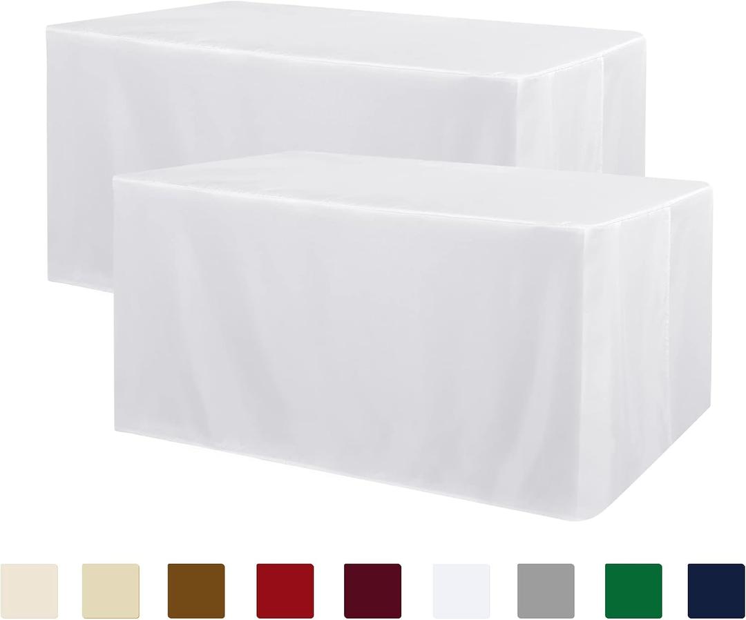 Obstal 2 Pack Table Clothes for 8 Foot Rectangle Tables - Water Resistant Washable Fabric Polyester Rectangle Table Cover Protector for Wedding, Banquet and Trade Shows, 96L x 30W Inches, White