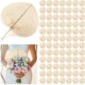 BBTO 100 Pieces Woven Bamboo Fans Handmade Hand Weaving Handheld Natural Raffia Hand Fans Bulk for Indoor Outdoor Summer Cooling Supplies Farmhouse Wall Decor Wedding Party Favors