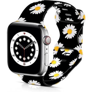 Soft Silicone Pattern Printed Bands Compatible with Apple Watch Band 38mm 40mm and 41 mm Men Women Sport Replacement Wrist Strap for iWatch Series 6 5 4 3 2 1 SE (Little White Daisy)