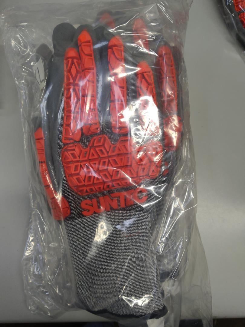 Suntec Impact-Resistant Work Gloves, 6 Pair, Puncture Resistant Gloves, Work Gloves Men Heavy Duty Work Gloves With Grip (Orange Shell, Grey TPR, Black Sandy Nitrile Grip) XL