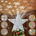 Christmas Tree Topper Projector Lights with 6 Projection Modes, Sliver Star Christmas Tree Topper with Built-in LED Projector, Dynamic Projection for Christmas Party Holiday Decoration