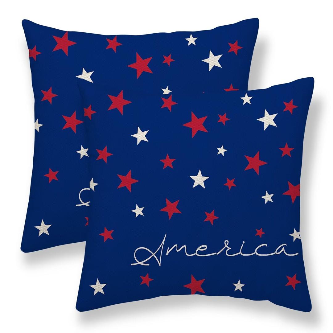 4th of July Pillow Covers 24 x 24 Inch Set Of 2, Patriotic Blue Background American Red White Stars Decorative Throw Pillows Linen Outdoor Independence Day Cushion Case For Bed Couch Sofa Home Decor