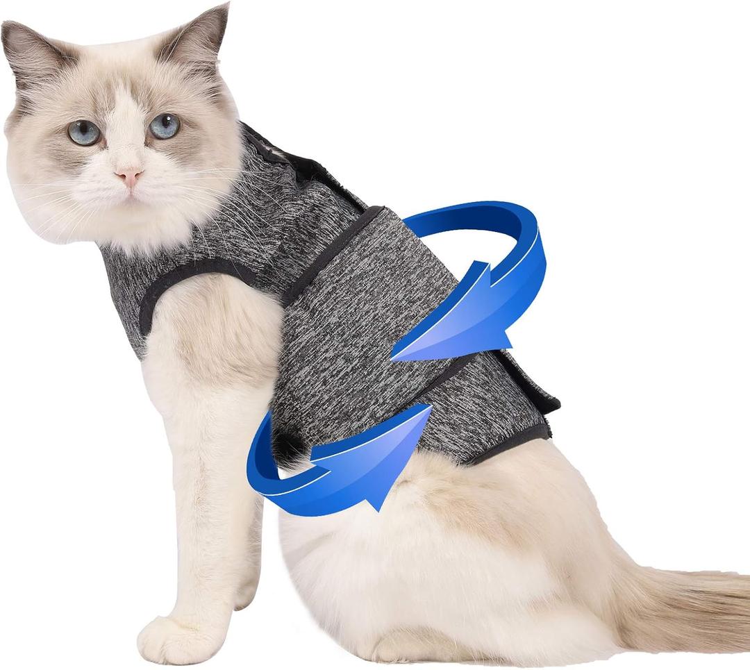 Coppthinktu Cat Anxiety Jacket, Anxiety Vest for Cats, Cat Anti Anxiety Vest, Shirt for Cat, Cats Calming Wrap Vet Recommended Calming Solution Vest for Fireworks, Travel, Separation (Medium, Grey)
