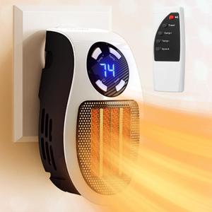 Mini Plug in Heater, Portable Wall Space Heater with Remote, Small Wall Outlet Heating with Adjustable Thermostat and 12H Timer, LED Display for Home Office Bathroom Indoor Use (Ivory)