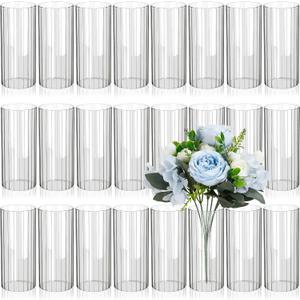 24 Pcs Glass Cylinder Vases for Centerpieces, 6 Inch Clear Ribbed Flower Vase for Wedding Party Decorations, Indoor Home Decor