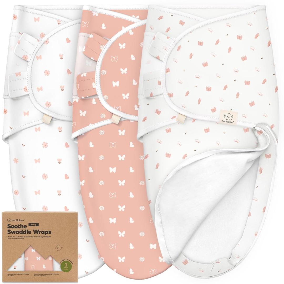 Baby Swaddle Sleep Sacks with Zipper - 3-Pack Swaddles for Newborns 0-3 Months, Infant, Baby Girls, Boys, Soft & Durable Newborn Sleep Sack, Easy Diaper Change Swaddling Blanket (Butterflies) (One Size, Butterflies)