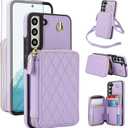 Phone Case for Samsung Galaxy S22 Plus S22+ 5G Wallet Cell Cover with Tempered Glass Screen Protector Wrist Crossbody Strap RFID Blocking Card Holder S22+5G S22plus 22S + S 22 22+ Women Girls Purple
