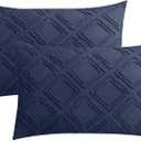 JELLYMONI Pillowcases King Size Navy Blue 2 Pack Boho Plaid Bed Pillow Covers 20x36in Microfiber Envelope Pillow Shams Tufted Bohemian Textured (Pillows are not Included)