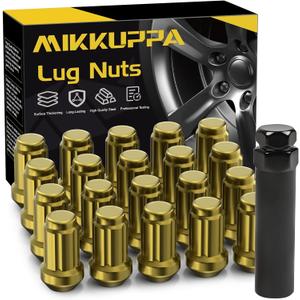 MIKKUPPA M12x1.5 Lug Nuts Gold - Replacement for 1994-2013 Chevy Impala, 1998-2022 Honda Accord/CRV/Civic, 2003-2008 Honda Pilot Aftermarket Wheel - 20pcs Closed End Spline Lug Nuts