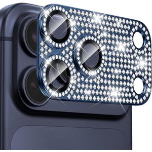 Goton for iPhone 17 Pro Max Camera Lens Protector Diamond Bling- Not Easy to Fall, Strong Adsorption, Glitter Metal Aluminum Alloy Rear Camera Screen Cover Accessories for 17 Promax, Deep Blue
