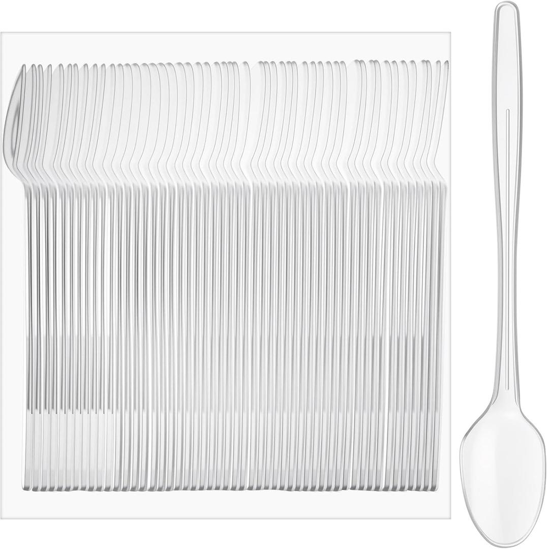 Potchen 100 Pcs Extra Long Spoons for Ice Cream Floats Plastic Sundae Spoons Bulk 8 Inch Long Handle Spoon Heavy Duty for Ice Cream Milkshakes Tea Cocktails Root Beer Float and Tall Beverages (Clear)