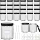24 Pack 8 oz Glass Jars with lids, Clear Cosmetic Jars with Inner Liners and Black Lids, Lotion Jars, Candle Making Jars for Lotions, Scrubs and Cosmetic, Lables and Spatulas Include
