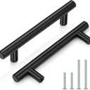 Probrico (10 Pack Flat Black Cabinet Handles, 3-3/4 Inch Hole Centers Modern Cabinet Hardware Cupboard Pull Kitchen Cabinet T Bar Handle Dresser Pulls, 6 Inch Total Length