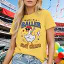 Women Baseball Mom Graphic T-Shirt Vintage Print Short Sleeve Tee Game Day Softball Fan Tops Soft (Yellow, L)