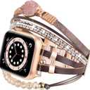VISOOM Beaded Boho Bracelet Compatible for Apple Watch Band 40mm/38mm/41mm/42mm Series 10 9 8 7 SE Series 6/5/4 Women Leather Handmade Multilayer Wrap Watch Strap for iWatch Bands 3/2/1 Replacement