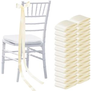 Daifunli 24 Pcs Wedding Bows Aisle Decorations Satin Bows for Chairs Decorative Ribbons Sashes for Pew Back Elegant Ceremony Ribbons for Wedding Background Aisle Decor (Ivory White)